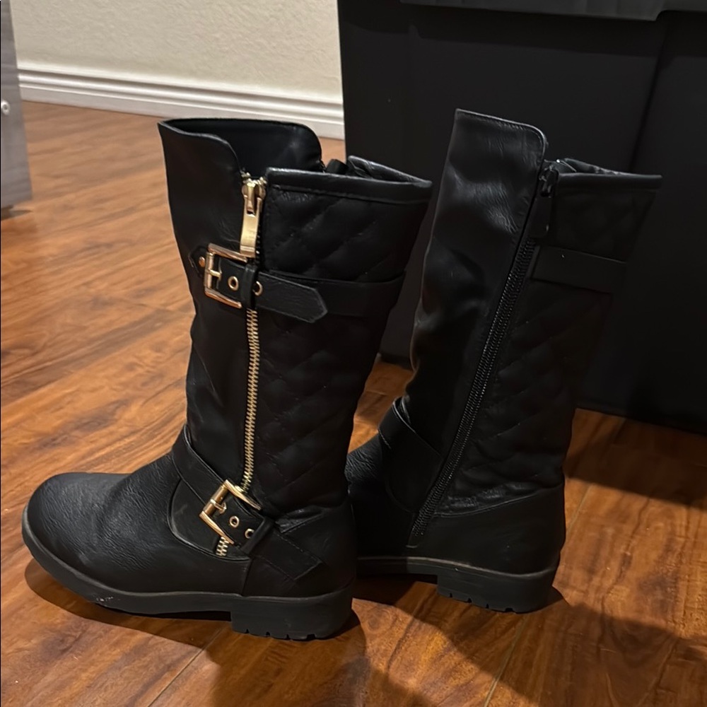 Black Quilted Girls Faux Leather Boots